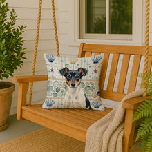 Load image into Gallery viewer, Tricolor Rat Terrier Coastal Sea Glass Throw Pillow