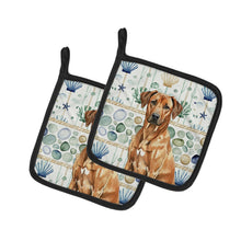 Load image into Gallery viewer, Rhodesian Ridgeback Coastal Sea Glass Pair of Pot Holders