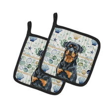 Load image into Gallery viewer, Rottweiler Coastal Sea Glass Pair of Pot Holders
