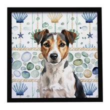 Load image into Gallery viewer, Tricolor Russell Terrier Coastal Sea Glass Framed Metal Print