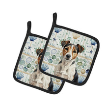 Load image into Gallery viewer, Tricolor Russell Terrier Coastal Sea Glass Pair of Pot Holders