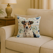 Load image into Gallery viewer, Tricolor Russell Terrier Coastal Sea Glass Throw Pillow