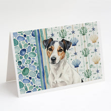 Load image into Gallery viewer, White with Black Markings Russell Terrier Coastal Sea Glass Greeting Cards Pack of 8