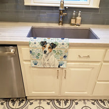 Load image into Gallery viewer, White with Black Markings Russell Terrier Coastal Sea Glass Kitchen Towel