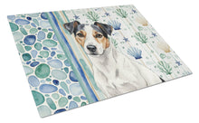 Load image into Gallery viewer, White with Black Markings Russell Terrier Coastal Sea Glass Glass Cutting Board