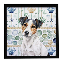 Load image into Gallery viewer, White with Black Markings Russell Terrier Coastal Sea Glass Framed Metal Print
