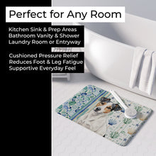 Load image into Gallery viewer, White with Black Markings Russell Terrier Coastal Sea Glass Memory Foam Kitchen Mat