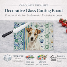 Load image into Gallery viewer, White with Tan Markings Russell Terrier Coastal Sea Glass Glass Cutting Board