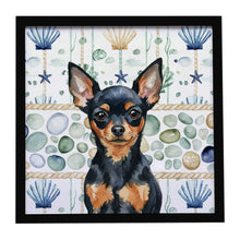 Load image into Gallery viewer, Black and Tan Russian Toy Coastal Sea Glass Framed Metal Print