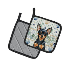 Load image into Gallery viewer, Black and Tan Russian Toy Coastal Sea Glass Pair of Pot Holders