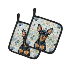 Load image into Gallery viewer, Black and Tan Russian Toy Coastal Sea Glass Pair of Pot Holders