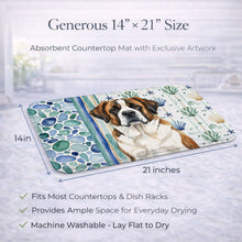Load image into Gallery viewer, Brindle and White Saint Bernard Coastal Sea Glass Dish Drying Mat