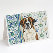Load image into Gallery viewer, Brindle and White Saint Bernard Coastal Sea Glass Greeting Cards Pack of 8