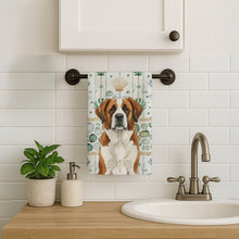 Load image into Gallery viewer, Brown and White Saint Bernard Coastal Sea Glass Kitchen Towel