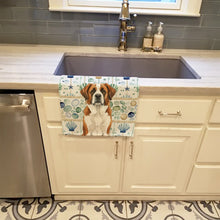 Load image into Gallery viewer, Brown and White Saint Bernard Coastal Sea Glass Kitchen Towel