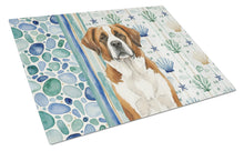 Load image into Gallery viewer, Brown and White Saint Bernard Coastal Sea Glass Glass Cutting Board