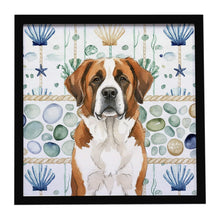 Load image into Gallery viewer, Brown and White Saint Bernard Coastal Sea Glass Framed Metal Print