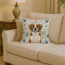 Load image into Gallery viewer, Brown and White Saint Bernard Coastal Sea Glass Throw Pillow