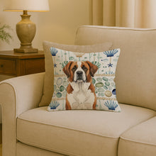 Load image into Gallery viewer, Brown and White Saint Bernard Coastal Sea Glass Throw Pillow
