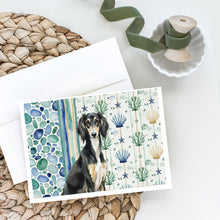 Load image into Gallery viewer, Black and Tan Saluki Coastal Sea Glass Greeting Cards Pack of 8