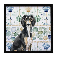 Load image into Gallery viewer, Black and Tan Saluki Coastal Sea Glass Framed Metal Print