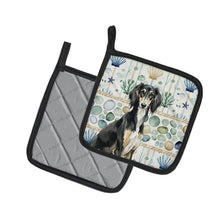Load image into Gallery viewer, Black and Tan Saluki Coastal Sea Glass Pair of Pot Holders