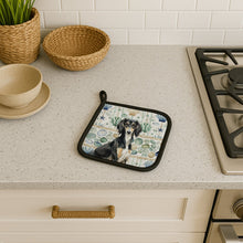 Load image into Gallery viewer, Black and Tan Saluki Coastal Sea Glass Pair of Pot Holders