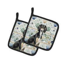 Load image into Gallery viewer, Black and Tan Saluki Coastal Sea Glass Pair of Pot Holders
