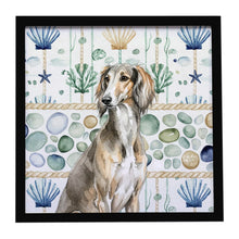 Load image into Gallery viewer, Grizzle Saluki Coastal Sea Glass Framed Metal Print