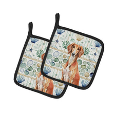 Load image into Gallery viewer, Red Saluki Coastal Sea Glass Pair of Pot Holders