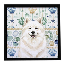 Load image into Gallery viewer, Cream Samoyed Coastal Sea Glass Framed Metal Print