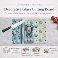 Load image into Gallery viewer, Blue-Gray Scottish Deerhound Coastal Sea Glass Glass Cutting Board