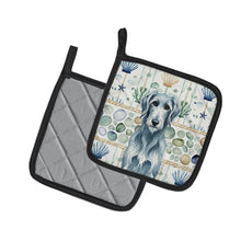 Load image into Gallery viewer, Blue-Gray Scottish Deerhound Coastal Sea Glass Pair of Pot Holders