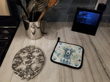 Load image into Gallery viewer, Blue-Gray Scottish Deerhound Coastal Sea Glass Pair of Pot Holders