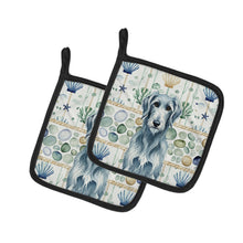 Load image into Gallery viewer, Blue-Gray Scottish Deerhound Coastal Sea Glass Pair of Pot Holders