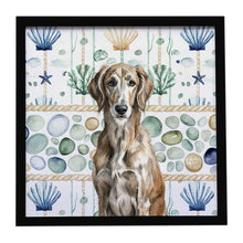 Load image into Gallery viewer, Brindle Scottish Deerhound Coastal Sea Glass Framed Metal Print