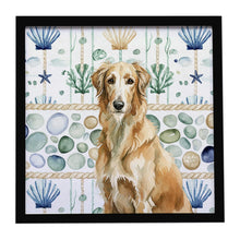 Load image into Gallery viewer, Wheaten Scottish Deerhound Coastal Sea Glass Framed Metal Print