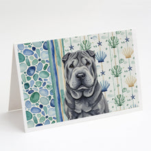 Load image into Gallery viewer, Black Shar Pei Coastal Sea Glass Greeting Cards Pack of 8