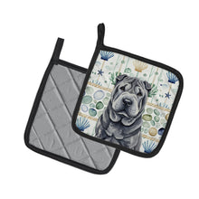 Load image into Gallery viewer, Black Shar Pei Coastal Sea Glass Pair of Pot Holders