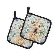 Load image into Gallery viewer, Shar Pei Coastal Sea Glass Pair of Pot Holders