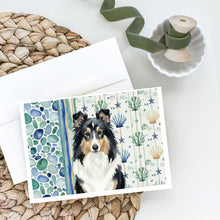 Load image into Gallery viewer, Tricolor Sheltie Coastal Sea Glass Greeting Cards Pack of 8