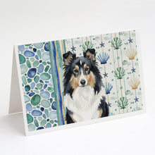 Load image into Gallery viewer, Tricolor Sheltie Coastal Sea Glass Greeting Cards Pack of 8