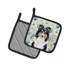 Load image into Gallery viewer, Tricolor Sheltie Coastal Sea Glass Pair of Pot Holders