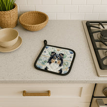 Load image into Gallery viewer, Tricolor Sheltie Coastal Sea Glass Pair of Pot Holders