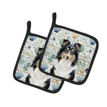 Load image into Gallery viewer, Tricolor Sheltie Coastal Sea Glass Pair of Pot Holders