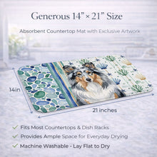 Load image into Gallery viewer, Blue Merle Sheltie Coastal Sea Glass Dish Drying Mat