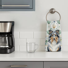 Load image into Gallery viewer, Blue Merle Sheltie Coastal Sea Glass Kitchen Towel