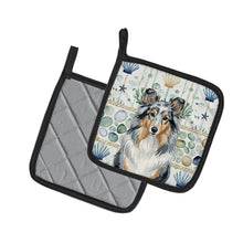 Load image into Gallery viewer, Blue Merle Sheltie Coastal Sea Glass Pair of Pot Holders