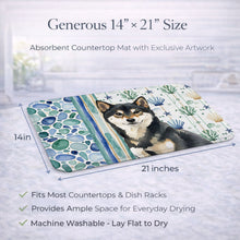 Load image into Gallery viewer, Black and Tan Shiba Inu Coastal Sea Glass Dish Drying Mat