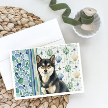 Load image into Gallery viewer, Black and Tan Shiba Inu Coastal Sea Glass Greeting Cards Pack of 8
